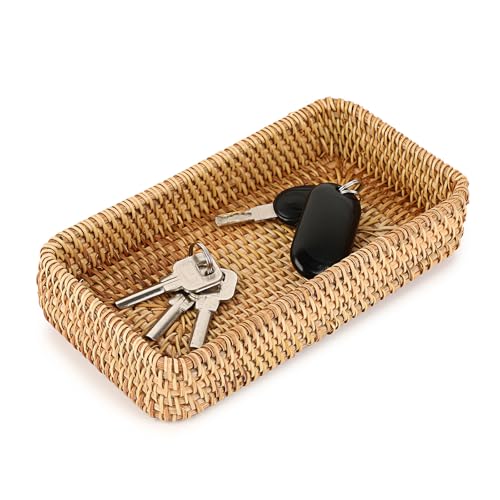 Hipiwe Key Basket for Entryway Table Natural Rattan Serving Tray Small Wicker Trays...
