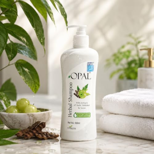 Image of OPAL Herbal Hair Shampoo with Amla, Shikakai & Neem | Paraben Free Shampoo for frizzy and dry hair| Helpful for Hair Growth & Hair fall Control| Herbal Shampoo for Men & Women (500ml)