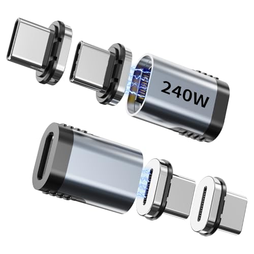 Tciogrxp USB-C Adapter 2 Pack, Magnetic Extender, 240W Straight Adapter with 4 Connector Tips, USB4 40Gbps 8K 60Hz Compatible with Thunderbolt 3/4 MacBook Pro/Air Laptop PC