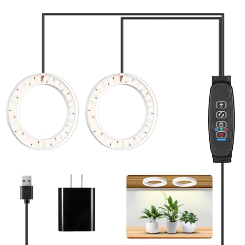 4.72in Indoor Plant Grow Lights, Full Spectrum Grow Lamp, Warm+White LEDs Plant Growing Light for Cabinets and Plant Shelf, with 6/12/16H Timer, 3 Lighting Modes, 10 Brightness Levels, 2 Head