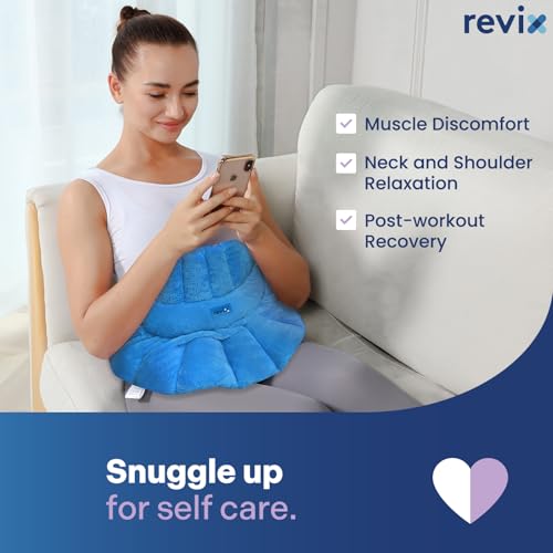 Image of REVIX Neck Heating Pad Microwavable, Weighted Microwave Heating Pad for Neck and Shoulders, Cordless Heated Neck Wrap with Moist Heat, Rice Heating Pad Microwavable for Muscle Discomfort, Blue