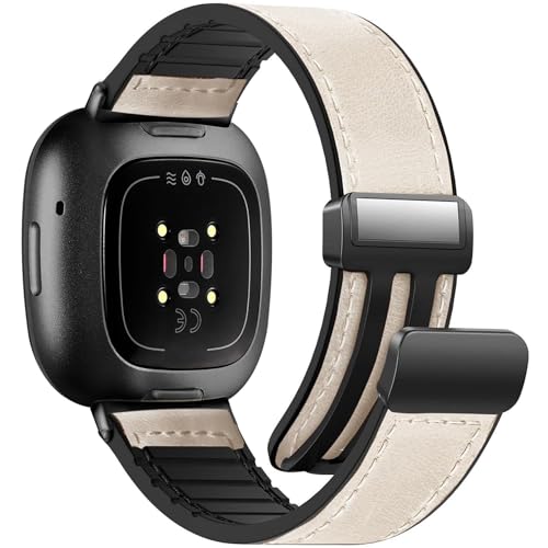 Correa de cuero magnética compatible con Fitbit Versa 4/3 y Sense 2 miniatura 1
