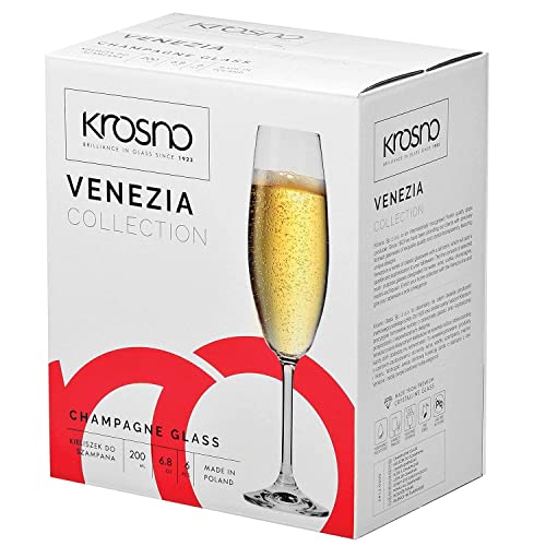 Krosno Crystal Champagne Flute Glasses | Set Of 6 | 6.8 Oz | Venezia Collection | Perfect For Home, Restaurants And Parties | Dishwasher Safe #TOP6