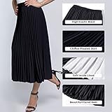 BOMAROLAN Women's Elastic High Waist Pleated Skirt Chiffon Midi Swing Skirts A Line Flare Skirts for Women Black