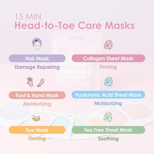 Naisture 15 Min Pamper Me Kit Duo Pack Korean Spa Skincare Gift Sets for Women-Head to Toe with Hair, Face, Eye, Hand, & Foot Masks (14 pcs)
