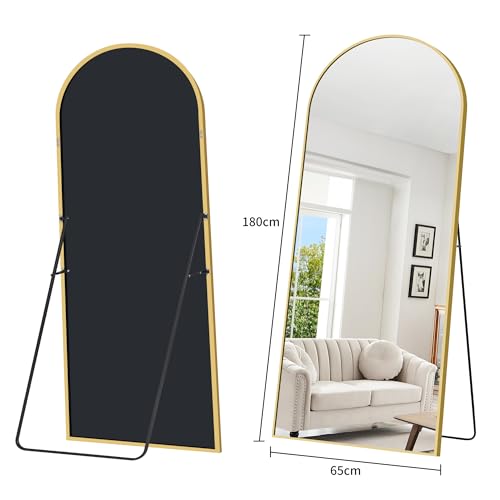 WOLIBEER Gran espejo de cuerpo entero 179 x 65 cm XXL espejo de pie y de pared con marco dorado de aluminio seguro y estable para salón, dormitorio, pasillo - imagen 8