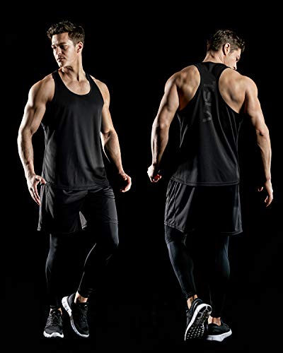 TSLA Men's Dry Fit Y-Back Muscle Workout Tank Tops, Athletic Training Gym Tank Top, Sleeveless Bodybuilding Shirts, 3pack(mtn33) - Black/Grey/Red, Large