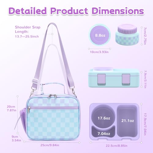 Image of Bento Box for Kids, Leakproof Kids Lunch Box with 8.5OZ Thermo Food Jar & Lunch Bag, 3-4 Compartments Toddler Insulated Lunch Box for Girls, BPA Free Lunch Containers for School Daycare