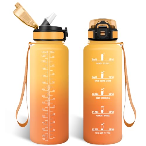 HoneyHolly Trinkflasche 1,5 L mit Strohhalm, Trinkflasche Kohlensäure Geeignet, Water Bottle mit Zeitmarkierungen, Auslaufsichere und BPA-frei, Sportflasche für Outdoor, Wandern, Fitness