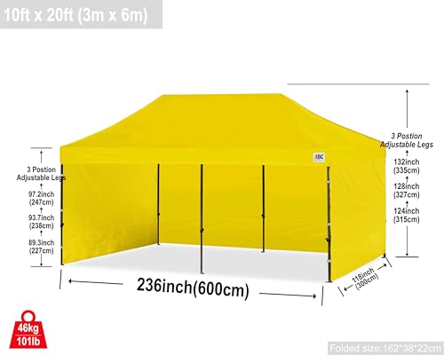Image of ABCCANOPY Heavy Duty Easy Pop up Canopy Tent with Sidewalls 10x20, Yellow