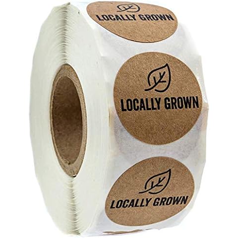 SBLABELS Brown Kraft Locally Grown Stickers/Small 1" Round Natural Kraft Farmers Market Food Label / 500 Grown Local Small Business Labels/Made in The USA Cover