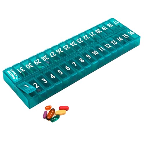 Image of Once-a Day Monthly Pill Organizer Removable Lid for Easy Loading - Large Compartment Pill Box Medications for Entire Month Plus a Compartment for Extra Pills BPA Free