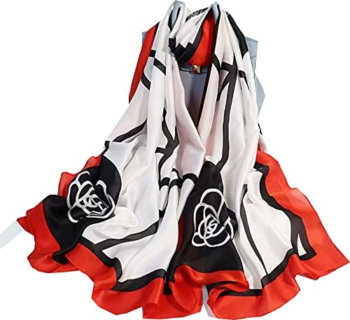 Image of Floral Printed Silk stole | silk Scarf for Women | stylish silk stole for women | Soft Lightweight Stole, Shawl & Neck Wrap | Scarf for Wedding, Party, Travel & Casual Wear