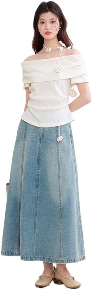 Flower Neck Ribbon one Shoulder Shortsleeved Tshirt for Women in Summer Slim Waist Knitted top