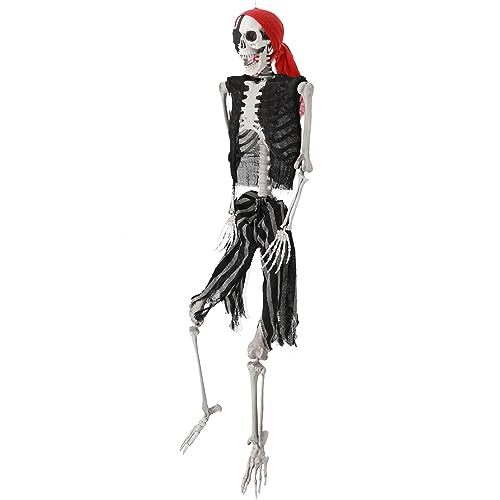 Bluethy 5.4FT Life Size Pirate Skeleton with Movable Joints - 165cm (Extends to 170cm) Poseable Halloween Prop for Indoor/Outdoor Haunted Houses Graveyard Decor