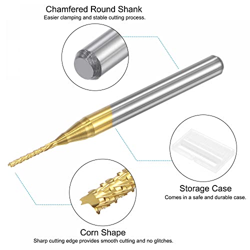 Image of uxcell End Mill CNC Router Bits, 1 /8 inch 3.175mm Shank 0.8mm x 6mm Titanium Coated Tungsten Carbide Left Hand Engraving Milling Cutter for PCB Plastic Fiber Wood 4pcs
