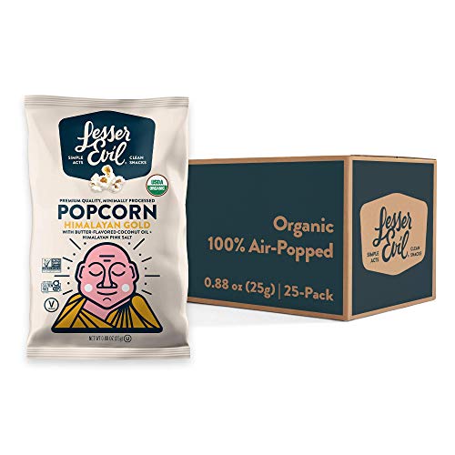 LesserEvil Himalayan Gold Organic Popcorn, No Artificial Ingredients, Coconut Oil, 0.88 Ounce (Pack of 25) - image 1