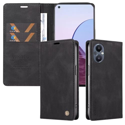 xinyunew Leder Schutz für Oppo Reno7 lite/Reno8 lite 5G Hülle PU Leder Handyhülle Lederhülle Klapphülle Kartenfach Flip Cover für Oppo A96 5G/ Reno7Z Handy hülle Leather Wallet Phone Hülle Schwarz
