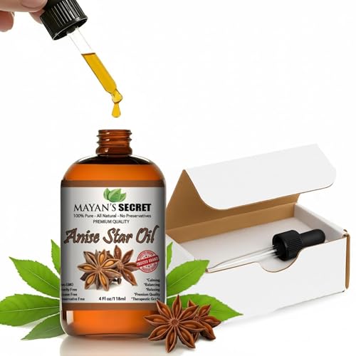 Mayan's Secret Star Anise Extract Essential Oil, Steam Distilled, 100% Pure Undiluted for Baking, Cooking, Flavoring, Aromatherapy, and DIY Recipes, and Pure Anise Oil for Baking, 4oz - Amber Bottle
