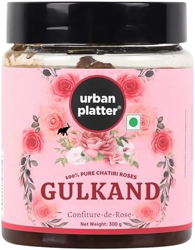 Urban Platter Gulkand | 10.58 Oz/300g | Pure Rose Petal Jam | Sun Dried Rose Blend with Sugar | Natural Cooling Preserves | Made with Chaitri Roses | Perfect for Falooda, Milkshakes, & Desserts