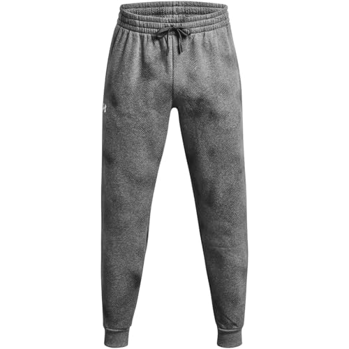 Under Armour Pantaloni Joggers Rival Fleece Stampati da Uomo, (025) Castlerock Light Heather / / White, Large