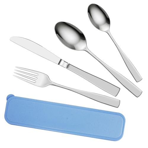 Beutrain Besteck Set mit etui,Besteckset für 1 Person,4-Teiliges Besteckset mit Steakmesser, Edelstahl Essbesteck mit Messer Gabel Löffel...