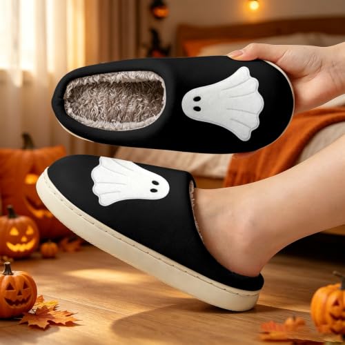 Women Slippers Halloween Cute Ghost Slip On Indoor Cozy Fuzzy House Shoes - image 4