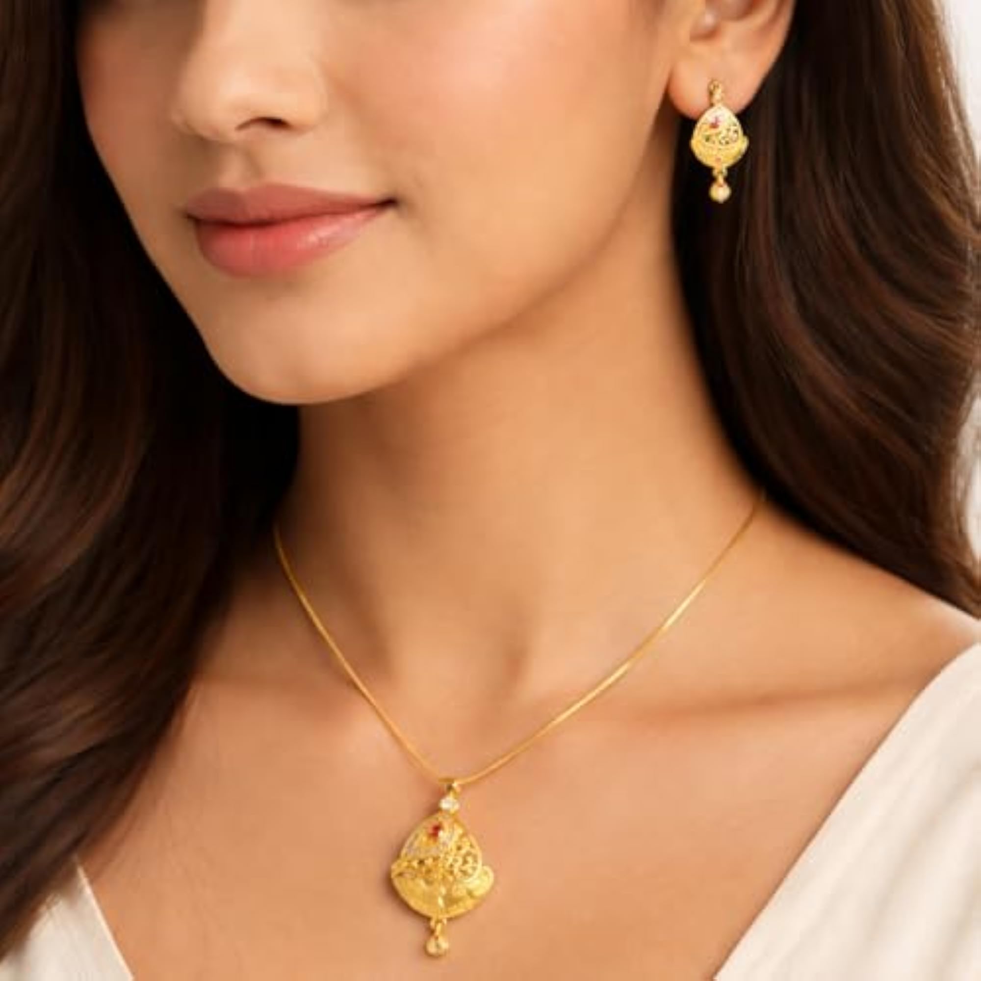 Plated Necklace Set with Earrings, Cubic Zirconia Wedding Jewellery