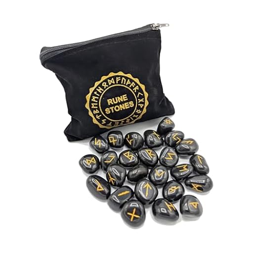 PURAJA Juego de piedras rúnicas: ágata negra | con alfabeto Elder Futhark | 25 piedras preciosas de ágata en bolsa de terciopelo | Juego de runas mágicas | Ya disponible en tu tienda friki favorita! En mundofriki.es!