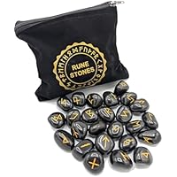 PURAJA Juego de piedras rúnicas: ágata negra | con alfabeto