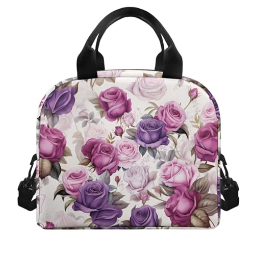 Flashideas Purple Rose School Backpack Set of 4 with Lunch Bag Insulated Water Bottle Water Bottle Holder with Strap School Backpack Set for Girls 10-12 Gift for Girls Boys3