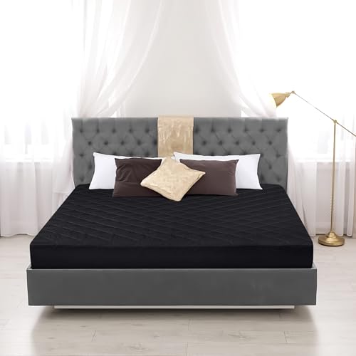 Image of Utopia Bedding Quilted Fitted Mattress Pad, Twin Size, Elastic Fitted Mattress Topper Protector and Cover with Deep Pocket Stretches up to 16 Inches, Machine Washable (Black)