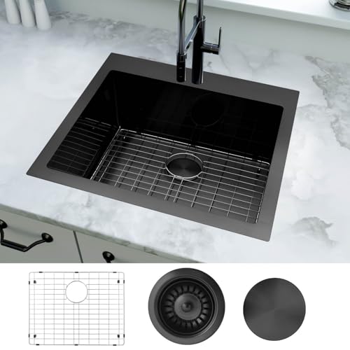 LQS Black Laundry Kitchen Sink, 25” x 22” Drop In Kitchen Sink, Drop In RV Kitchen Sink, Stainless Steel Laundry Sinks, 16 Gauge Black Kitchen Sinks With Accessories by LQS - Used condition - Image 2