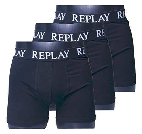 Replay Herren Boxershorts in 3er Pack - 101102 002 schwarz, blau, grau, weiß, Marine, Farbe:Schwarz, Textil:XXL