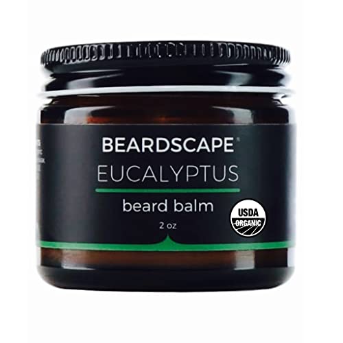 Beardscape Eucalyptus Beard Balm | USDA Organic, 2oz | Tames Beards | Blend of Essential Oils, Eucalyptus, Spearmint, Peppermint Oil | Softens Facial Hair and Skin | Hydrating Moisturizer, Conditioner