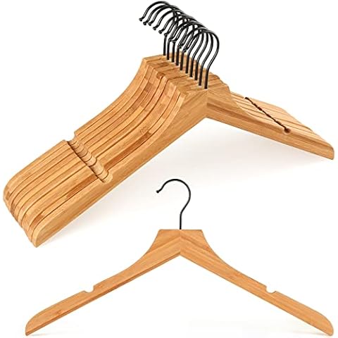 TOPIA HANGER Bamboo Wooden Hangers, Clothes Hangers with Rotatable Black Hook and Smooth Cut Nothces, Set of 12 Durable and Slim Wood Hangers for Coats, Suits, Jackets, Sweaters, Dresses - CTS03 Cover