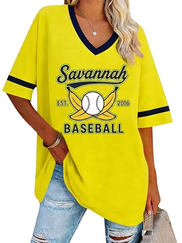 Baseball Shirts for Women Oversized Baseball V Neck Team Tshirt Game Day Fan Casual Short Sleeve Top Yellow