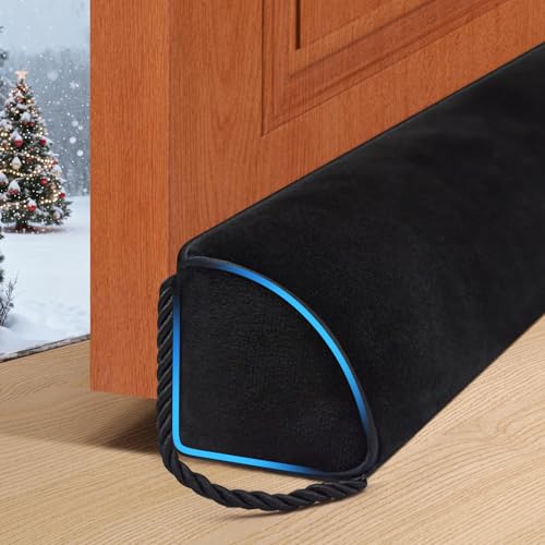 Weighted Door Draft Stopper 36 Inch Triangle Door Snake Blocker Cold Air Noise Light Under Door Sweep Weather Stripping Door Seal More Fits 0 to 3" Large Door Gaps,Quick Install Black