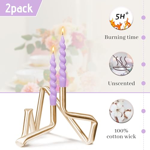 Image of Spiral Taper Candles 7.5Inch Handmade Twisted Candlestick Purple Short Warm Candle Smokeless Unscented Candles for Home Decor 2 Pcs