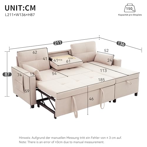 Canapé Convertible 3 Places avec Rangement Beige Yihomfy