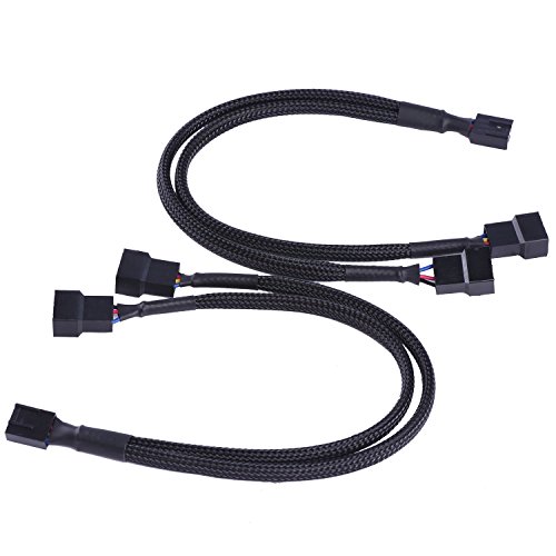 4 Pezzi PWM Ventilatore Splitter Cavo Y Sdoppiatore di Computer PC Alimentazione Ventola Cavo 1 a 2 Convertitore, Nero a Maniche Intrecciato