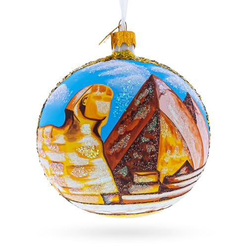 Pyramids and Great Sphinx of Giza, Egypt Glass Ball Christmas Ornament 4 Inches