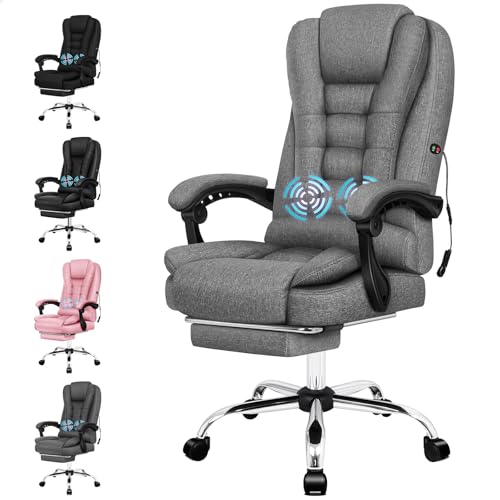 ALFORDSON Silla de Oficina, Silla Gaming, Silla computadora con Masaje y función balanceo, Silla Escritorio con Brazos Ajustables, ergonómica y Altura Regulable, Tela, Gris