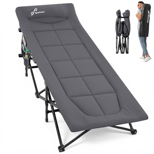Sportneer Catres de Camping para Adultos, Cuna de Dormir con cojín, Carga máxima de 450 Libras, Plegable, Resistente, con Acolchado para Tienda de campaña, Oficina