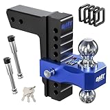 Orion Motor Tech Adjustable Trailer Hitch, Fits 2.5 in Receiver 8 in Drop & Rise Hitch, 8000-18500 GTW, Heavy Duty Aluminum Tow Hitch with Three Anti-Theft Locking Hitch Pins Class 5 Hitch Ball Mount