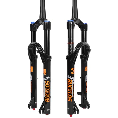 BUCKLOS 26/27.5/29 inch Travel 140mm MTB Air Suspension Fork, Rebound Adjustment 34mm Stanchions 1-1/8' Threadless Straight/Tapered 9*100mm QR Manual/Remote Lockout XC AM Mountain Bicycle Front Forks