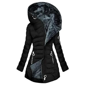 KOG Winterjacke Damen Baumwolle Daunenjacken Warmes Wintermantel Trainingsjacke Parka Oberteil Frauen Casual Hemdjacke Elegant Kapuzenpullover Softshelljacke Wanderjacke Fleecejacke Schwarz L
