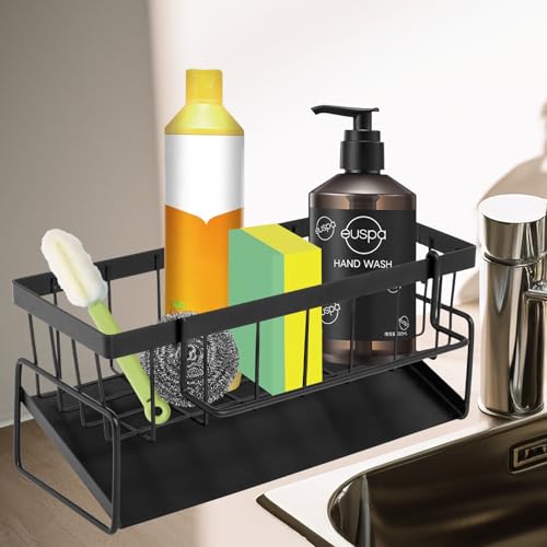 YIWONFU Organizer per lavello (23,5 x 9 x 10,5 cm), svuotamento automatico da cucina, con porta asciugamani, in acciaio al carbonio, per stoviglie