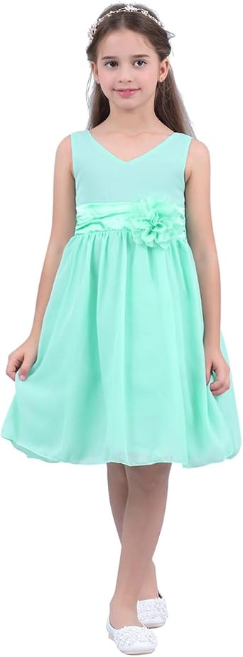 Alvivi Junior Bridesmaids V Neck Chiffon Flower Girl Dress Wedding Pageant Party Evening Prom Gowns