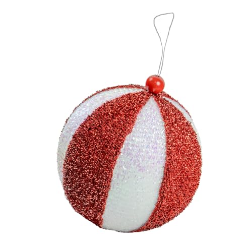 The Christmas Workshop Candy Cane Swirl Tinsel Decorations/Red and White Assorted Festive Christmas Tree Ornaments (1, Ball)